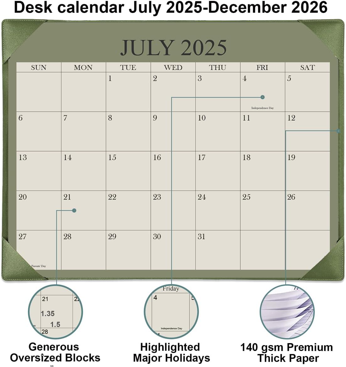 Desk Calendar 2025-2026 with Desktop Mat, 18 Month Small Desk Pad Calendar from September 2025 to December 2026, 8.5" x 11" Desk Pad Calendar 2025-2026 for Home, School Office, Cyan