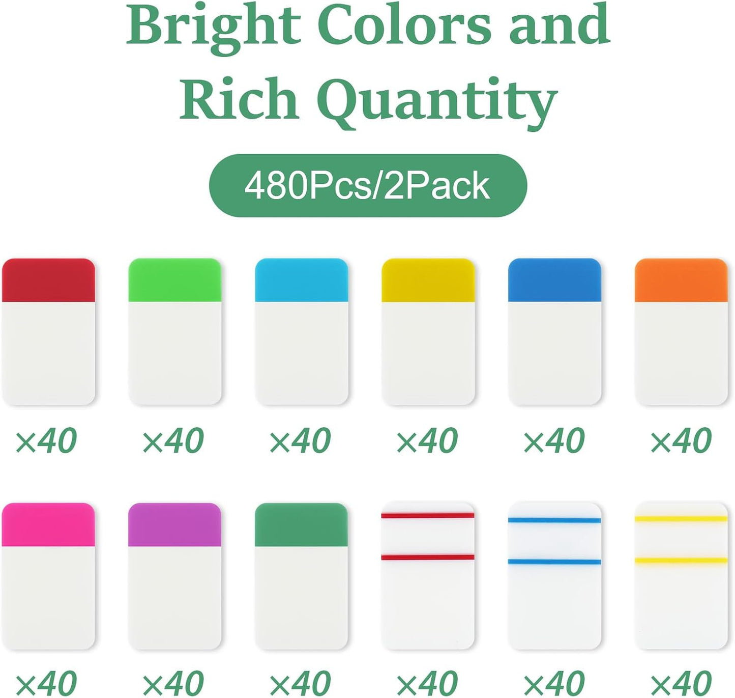 480 Pcs Index Tabs, Colored Sticky Index Tabs Transparent Waterproof Tabs for Books, Writable Repositionable Sticky Tabs for Books Suitable for Binders, Folders, Files, Books