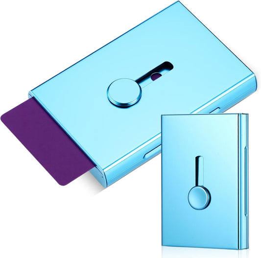 Zonon Large Thumb Drive Business Card Holder Fit 28 Name Credit Aluminum Alloy Slide out Name Card Case Portable Business Holder Wallet Pocket for Men Women (Sapphire Blue)