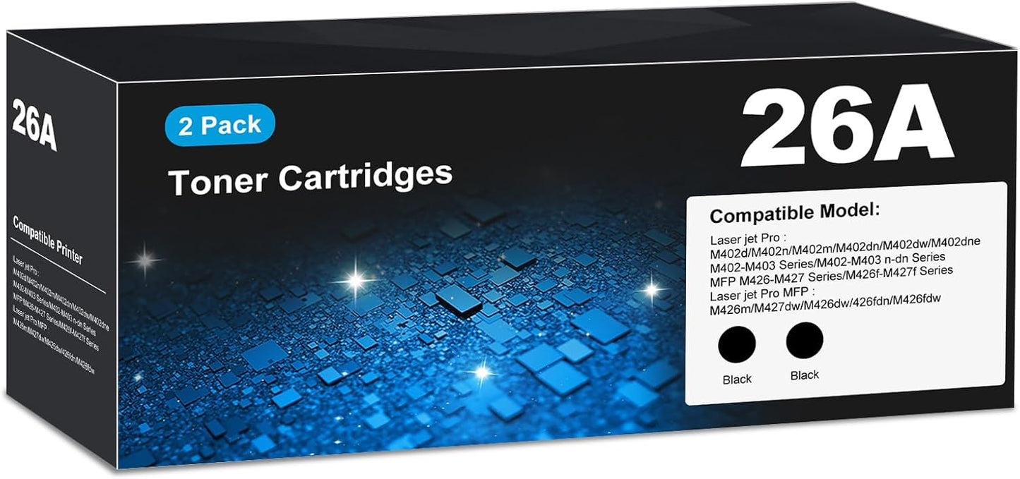 CF226A 26A Toner Cartridges Black (2-Pack) for HP 26A 26X CF226X, Laser Jet M402n M426fdw Toner Cartridges, CF226 for Laser Jet pro M402n M426fdw M402dn M402dw M402m Pro MFP M427dw M426dw M426fdn