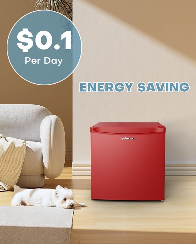 Upstreman 1.7 Cu.ft Mini Fridge with Freezer, Dorm Essentials, Adjustable Thermostat, Energy Saving, Low Noise, Single Door Compact Refrigerator for Dorm, Office, Bedroom, Red-FR17