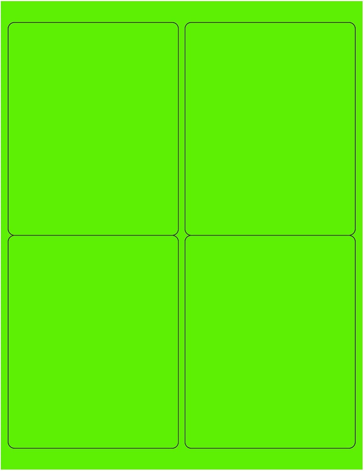 NextDayLabels - 8-1/2 x 11 Neon Color High Light Fluorescent Labels for Laser & Inkjet Printer (Green Fluorescent, 4 x 5-4 Per Page | 400 Labels)
