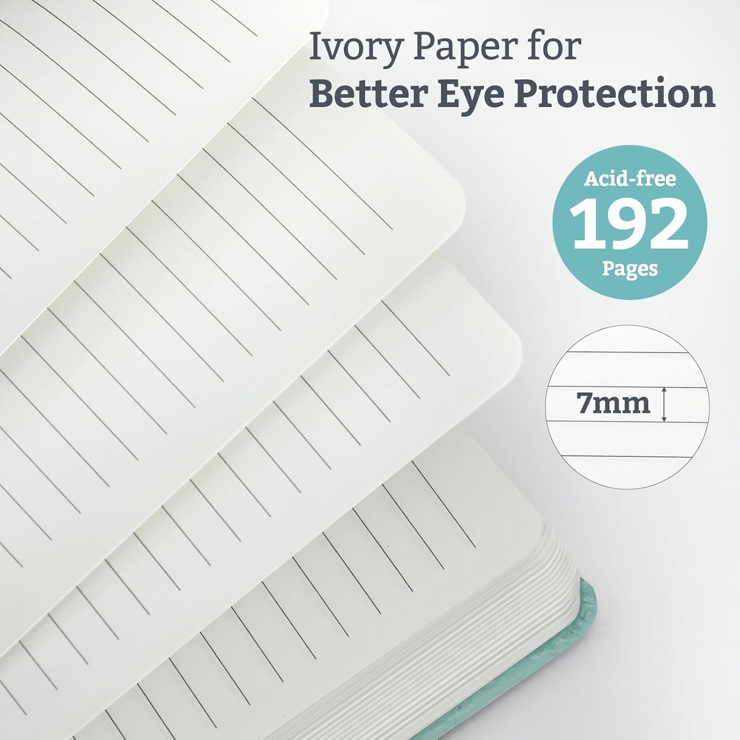 Lined Hardcover Journal Notebook, A5 192 Pages 100Gsm Thick Paper College Ruled for School,Note Taking,Work,Diary，5.7''*8.3'',Light Green