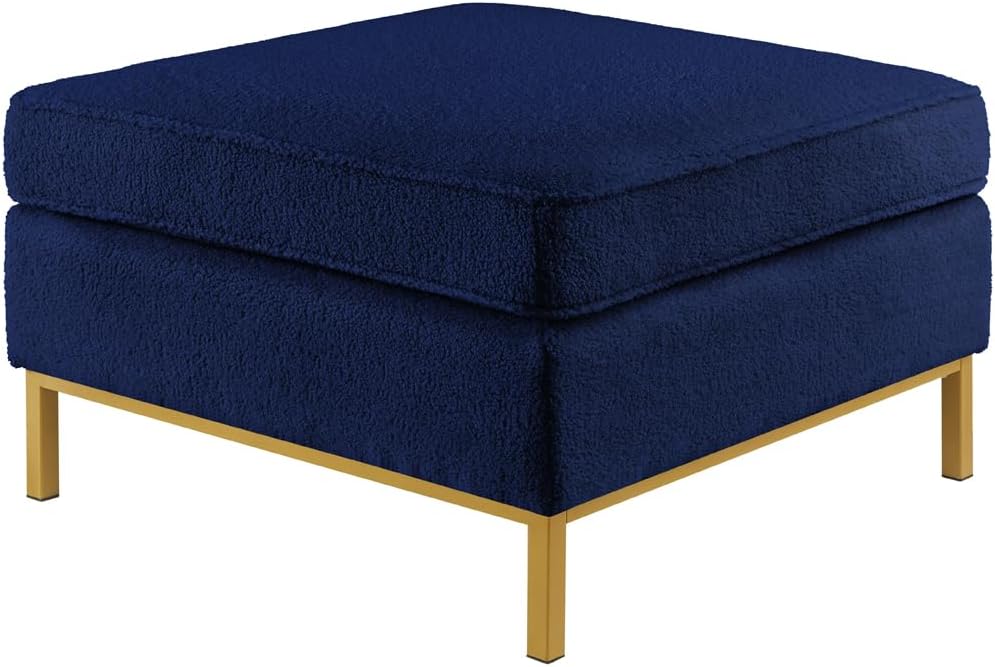 24KF Large Square Couch Ottoman for Living Room, Upholstered Teddy Fabric Padded Cushion Ottoman Table,Large Foot Rest,5088-Teddy Navy