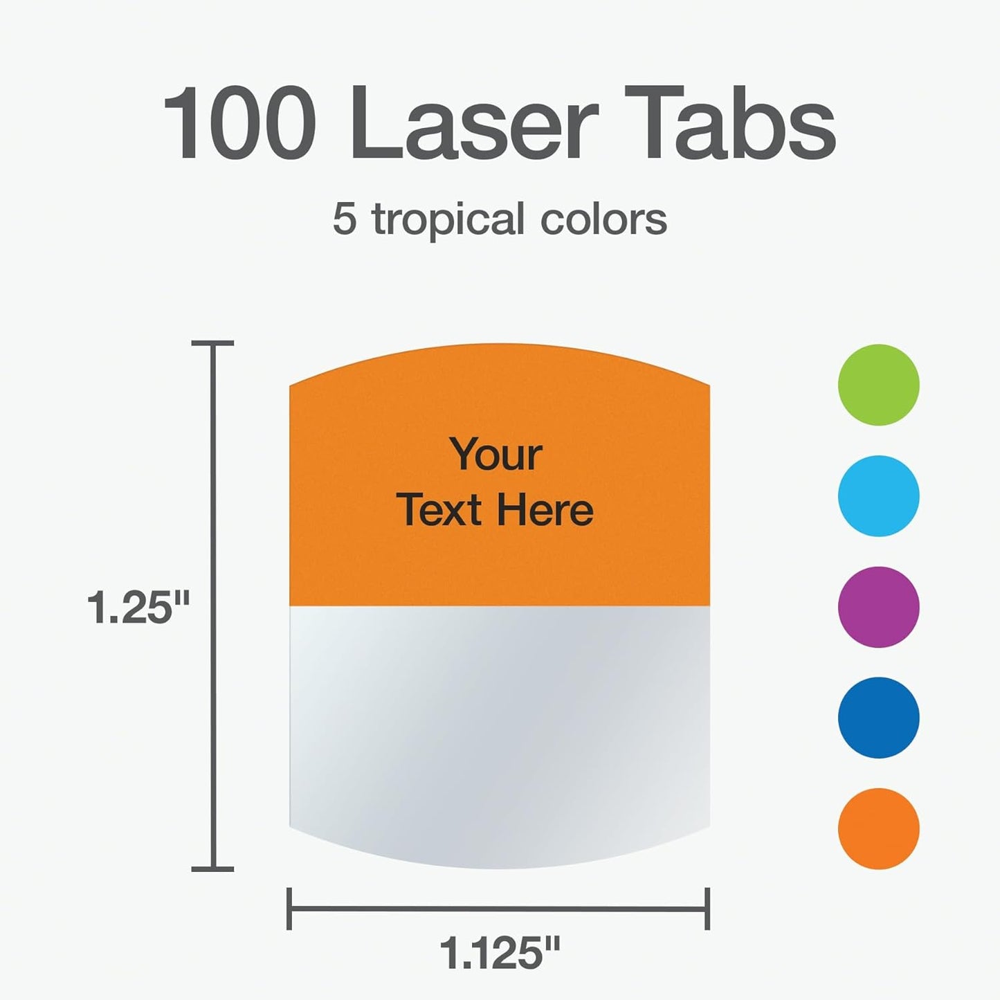 Redi-Tag Laser Printable Tabs, Permanent Index Tabs, Customizable Adhesive Labels, Assorted Tropical Colors, 1.125" x 1.25", 100 Per Pack (1006788)