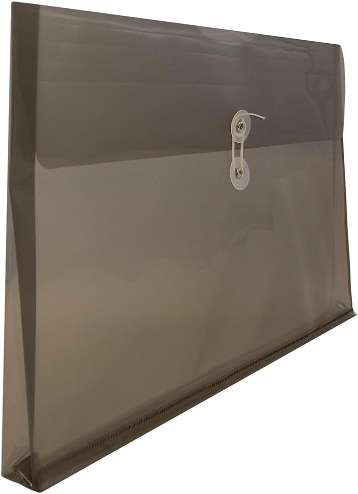 JAM PAPER Plastic Envelopes with Button & String Tie Closure - Legal Booklet - 9 3/4 x 14 1/2 - Smoke Gray - 12/Pack