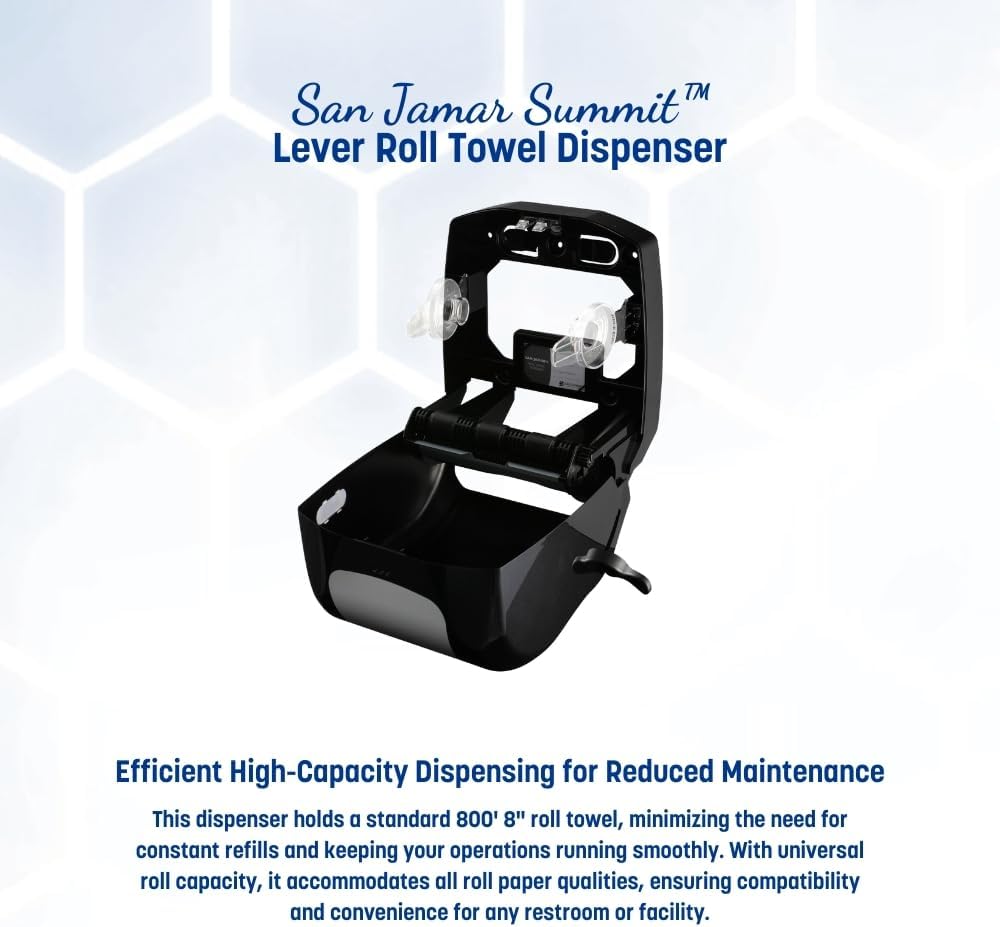 San Jamar Summit Lever Paper Towel Roll Dispenser, Wall Mounted Manual Dispensing, 1.5" Core for Bathrooms, Kitchens, and Restaurants, Plastic (ABS), Black and Stainless Steel