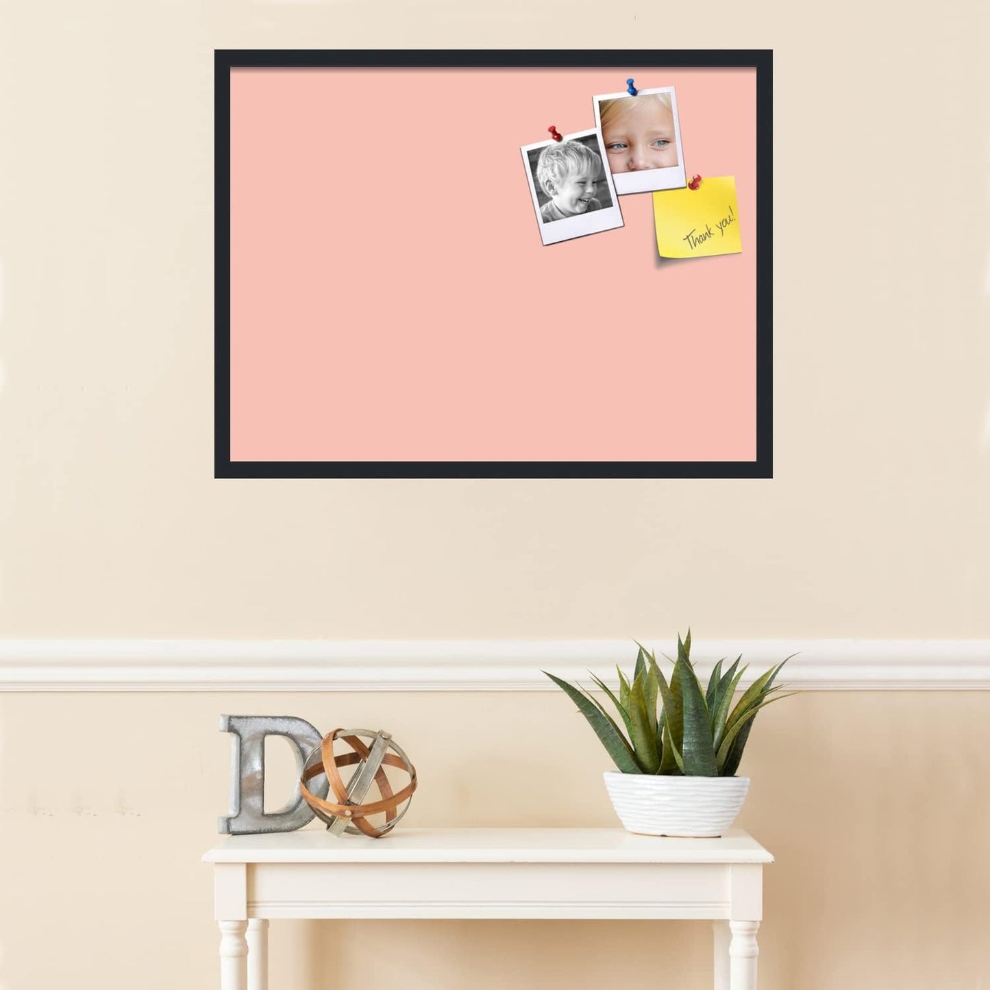 PinPix 32x24 Inch Cork Bulletin Board. This Decorative Framed Pin Board Comes with Pink Pastel Design and a Satin Black Frame. Ideal for Home Office Decor or Message Board (PinPix-1813)