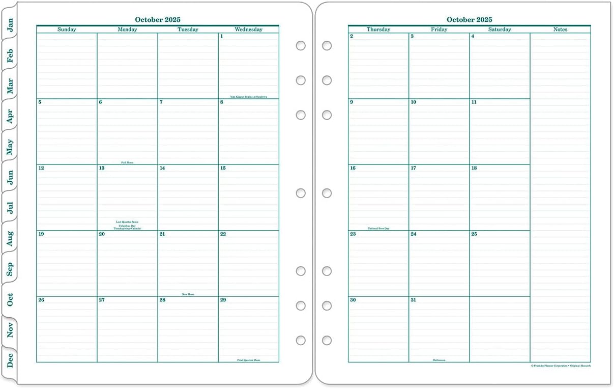 FranklinCovey - Original Two Page Per Day Ring-Bound Planner (Monarch, Oct 2025 - Sep 2026)