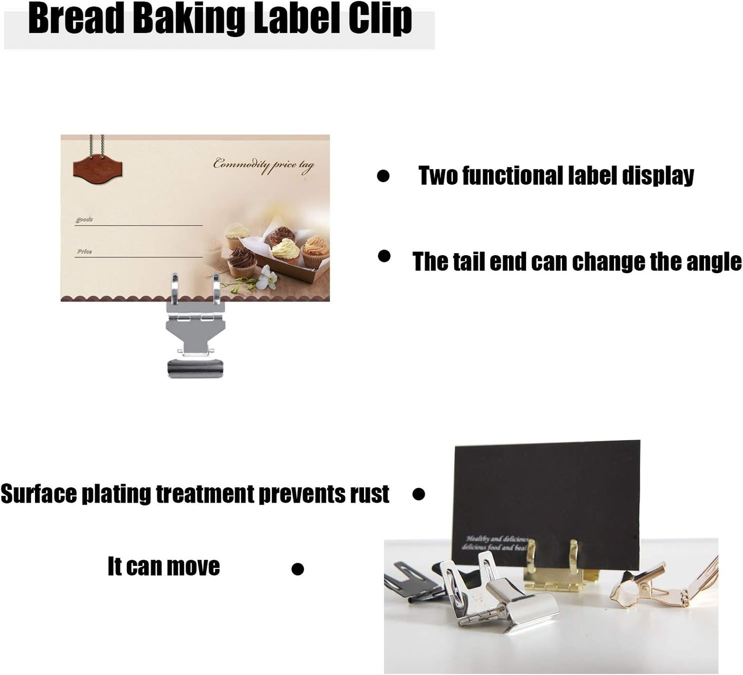 Metal POP Clip Sign Stand Holder, Bread Store Price Tag Card Holder, Advertising Display Clip Holder (Gold, 10Pack)