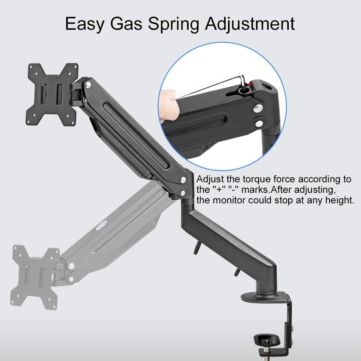 Suptek Monitor Mount Gas Spring Monitor Arm Desk Mount Fully Adjustable Fits 17 20 22 23 24 26 32 inch Monitors Weight Capacity up to 22 lbs