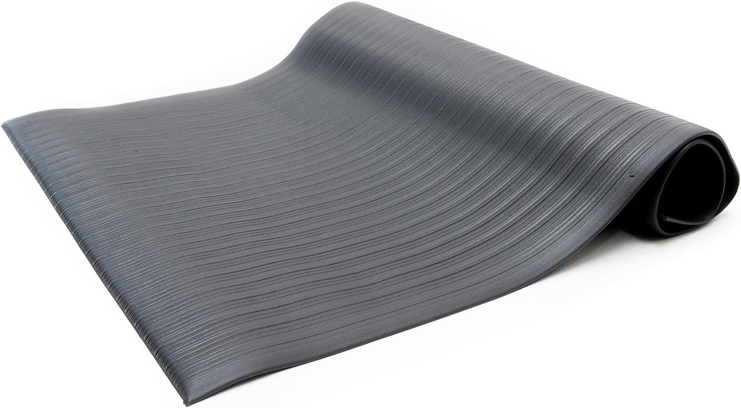 Anti Fatigue Floor Mat (Made in USA), 3 Feet Wide x 5 Feet Long x 5/8 Inches Thick, Ribbed Pattern Top, Black, Bevelled on All Four Sides, RoHS and REACH Compliant