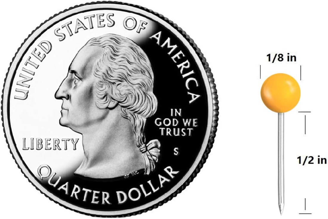 Map Tacks 1/8-Inch Assorted Color Beads Head Map Marking Push Pins,500-count (Yellow)