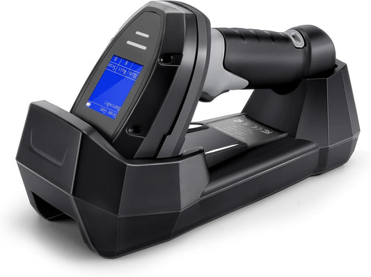 OEWSCAN Barcode Scanner with Screen, Barcode Reader Industrial Pro Version Wireless 1D 2D QR Code Scanner 2.4G Wireless Ultra Long Distance Transmission Handheld Bar Code Scanners with Charging Cradle