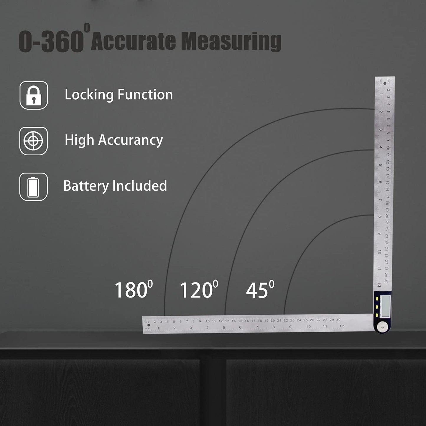 Delgada 12 inch/300mm Digital Angle Ruler and Stainless Steel Digital Angle Finder or Digital Protractor with Zeroing and Locking Function Battery Included