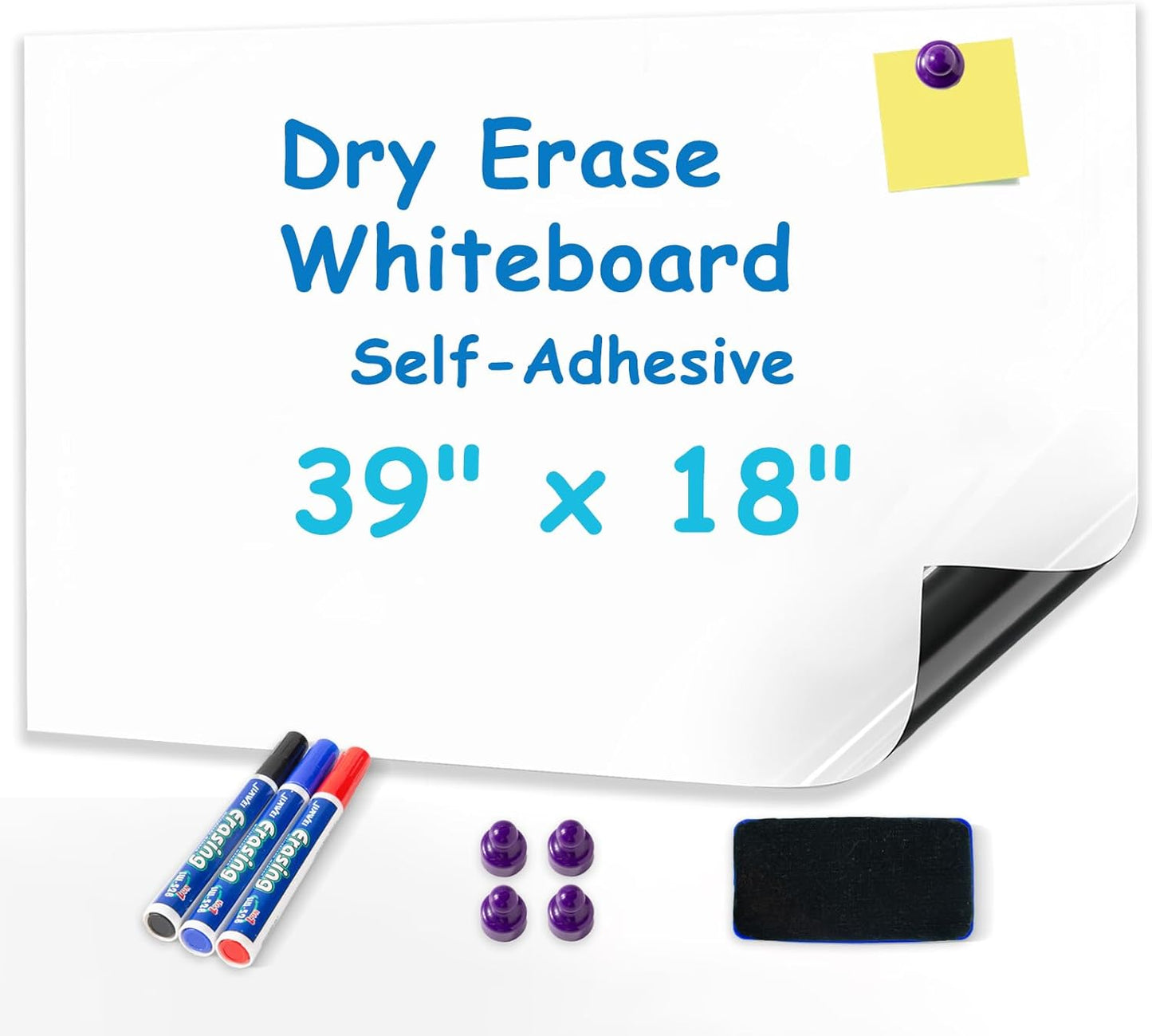 YOUNGJQ Magnetic Whiteboard Contact Paper 39" x 18" Adhesive Magnetic Dry Erase White Board Sticker for Wall, Peel and Stick Wallpaper, Easy to Write and Clean for Playroom Office