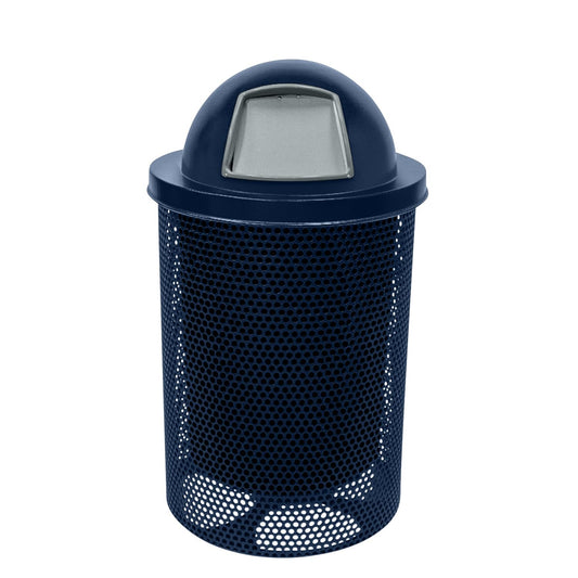 RDT-P-TXTDBL Heavy Duty Round Trash Receptacle with Dome Top, Liner Included, 32 Gallon, Textured Dark Blue, Made in America