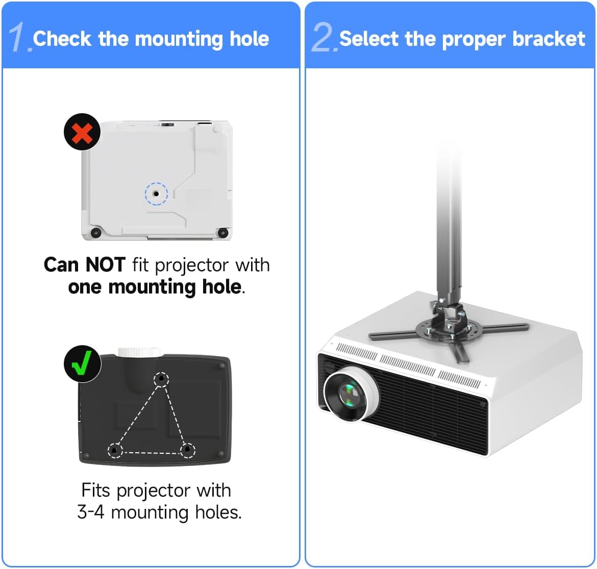 suptek Black Projector Ceiling Mount Bracket Fits Flat or Sloped Ceiling Height Adjustable with Extendable Length for LCD/DLP Projector Mount (PR05B)