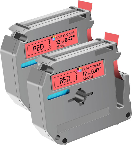 Compatible for Brother P-Touch M Tape M-K431 MK431 M431 MK-431 Black on Red Label Tape 0.47" (12mm) x 26.2ft 2 Pack