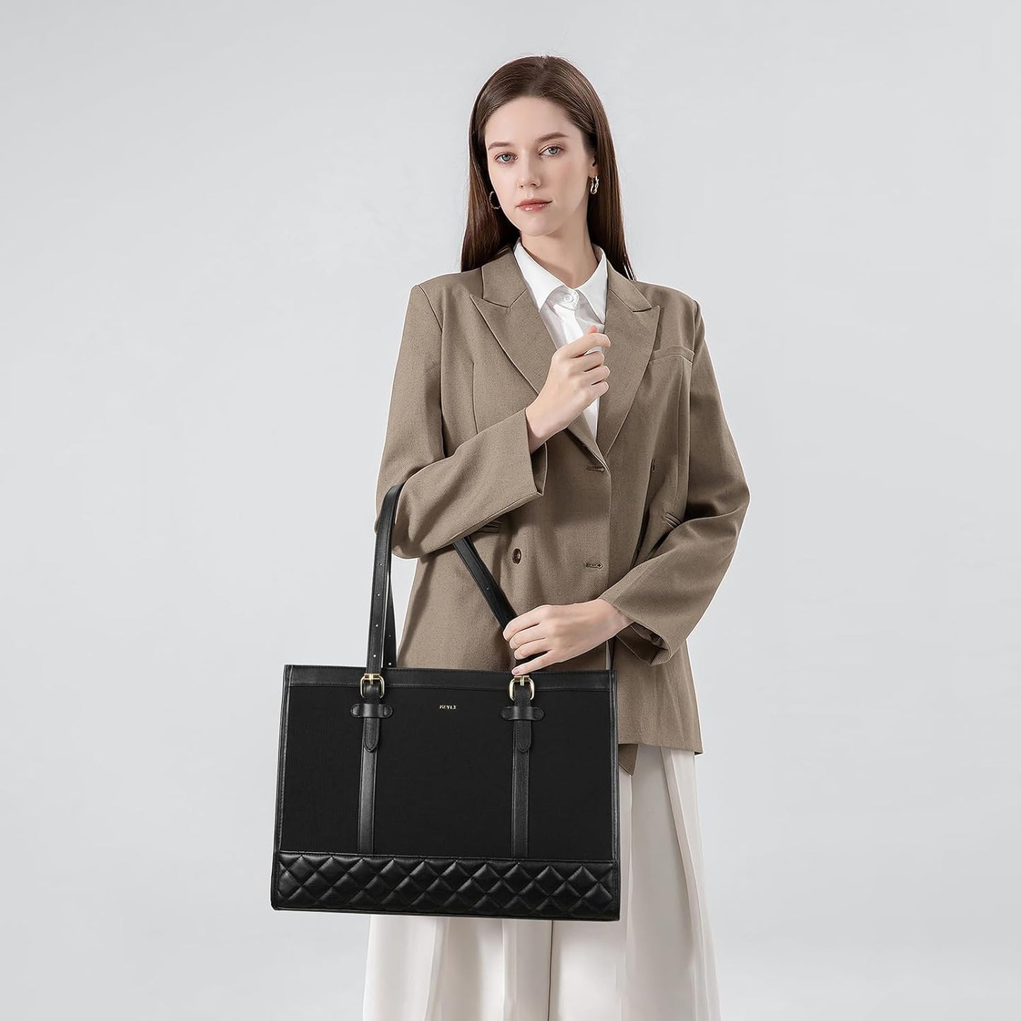 Keyli 3pcs Laptop Bag for Women,15.6 Inch Canvas Tote Bag Work Bags Large Business Computer Briefcase Shoulder Handbag Purse