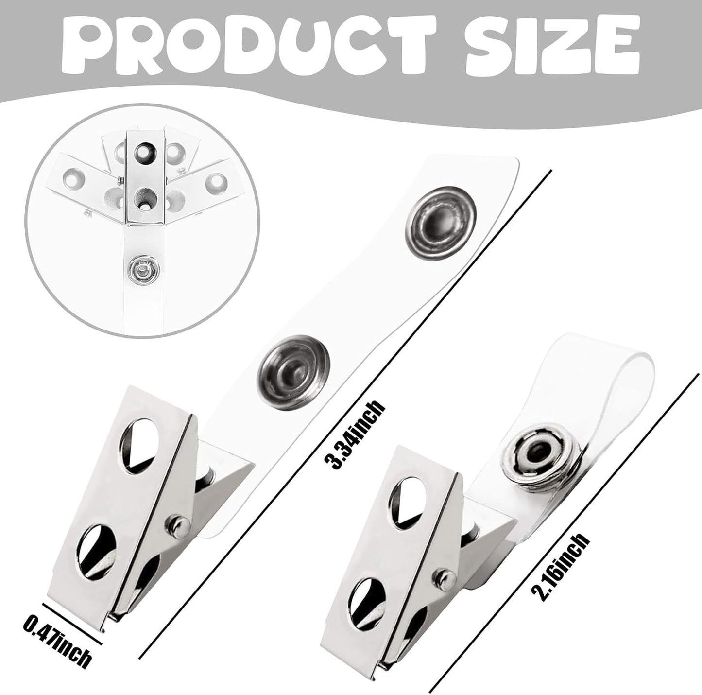 500 Pcs Metal Badge Clips with Clear PVC Straps Double Hole ID Badge Clips for ID Cards and Badge Holders Name Tags Work Office Supplies