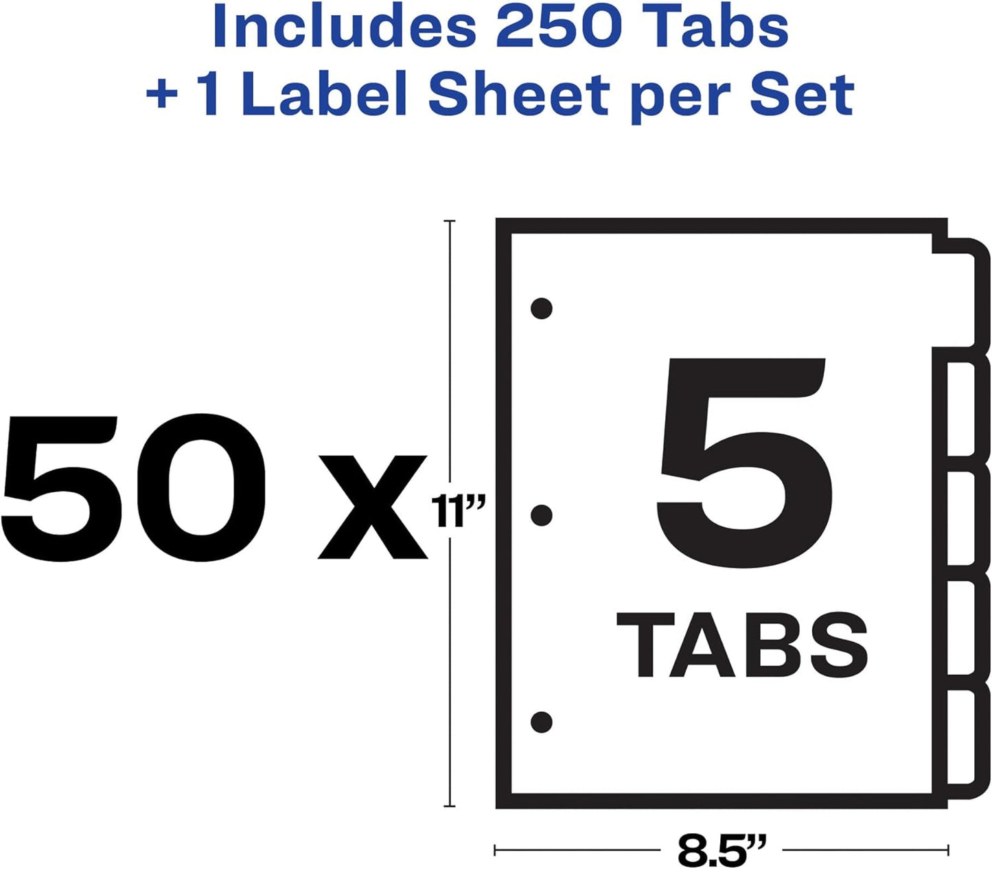 Avery 5 Tab Dividers for 3 Ring Binder, Easy Print & Apply Clear Label Strip, Index Maker Customizable White Tabs, 50 Sets (11556)