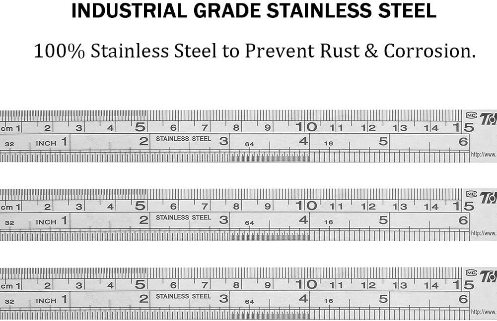 ZZTX Ruler Metal Straight Edge Stainless Steel Ruler 6 Inch Ruler Set Rulers Bulk 6 Pack