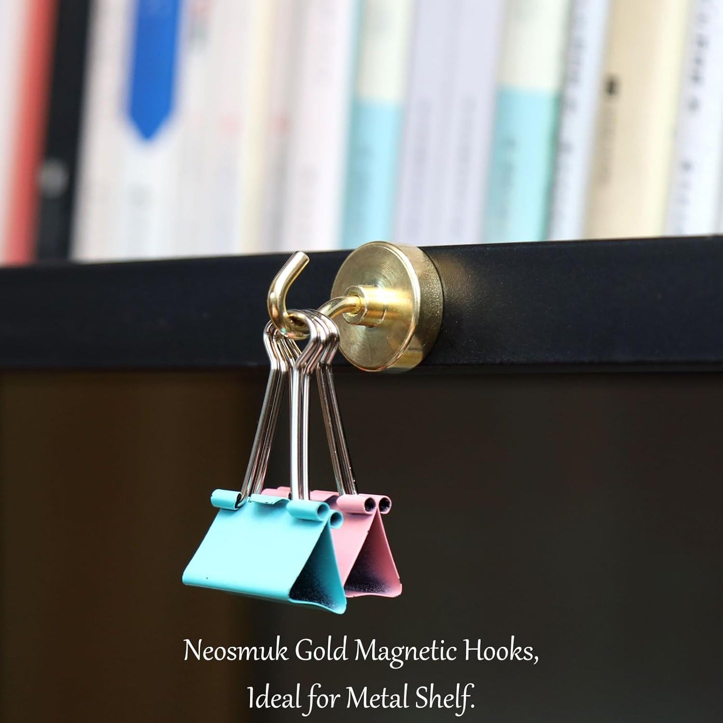 Neosmuk Magnetic Hooks Heavy Duty,Strong Magnet with Hook for Fridge, Super Neodymium Extra Strength Industrial Hooks for Hanging, Magnetic Hanger for Toolbox, Cruise, Grill(Golden,4 Pack)