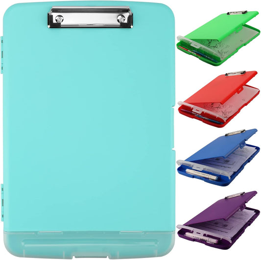Clipboard with Storage,A4 Clipboards with Pen Holder,Heavy Duty Plastic Storage Clipboard with Low Profile Clip,Nursing Clipboards Folder Side-Opening,Smooth Writing Clip Board for Office-Blue Green