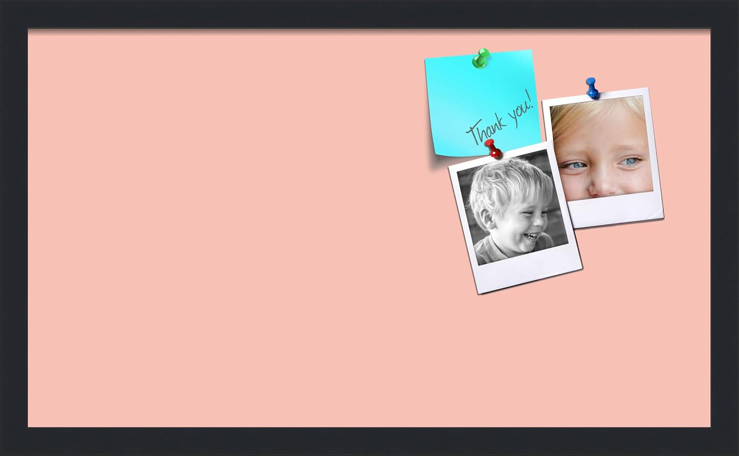 PinPix 24x14 Inch Cork Bulletin Board. This Decorative Framed Pin Board Comes with Pink Pastel Design and a Satin Black Frame. Ideal for Home Office Decor or Message Board (PinPix-1813)