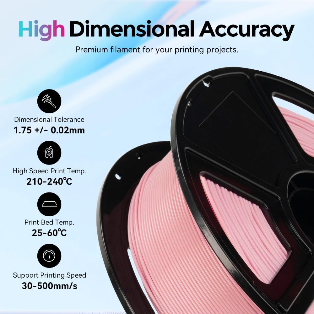 FLASHFORGE Rapid PLA Filament 1.75mm, High Flow Speedy 3D Printer Filament, Experience Exceptional Performance with 500mm/s High-Speed Printing, Neatly Wound & Top-Notch Filament (Light Pink)