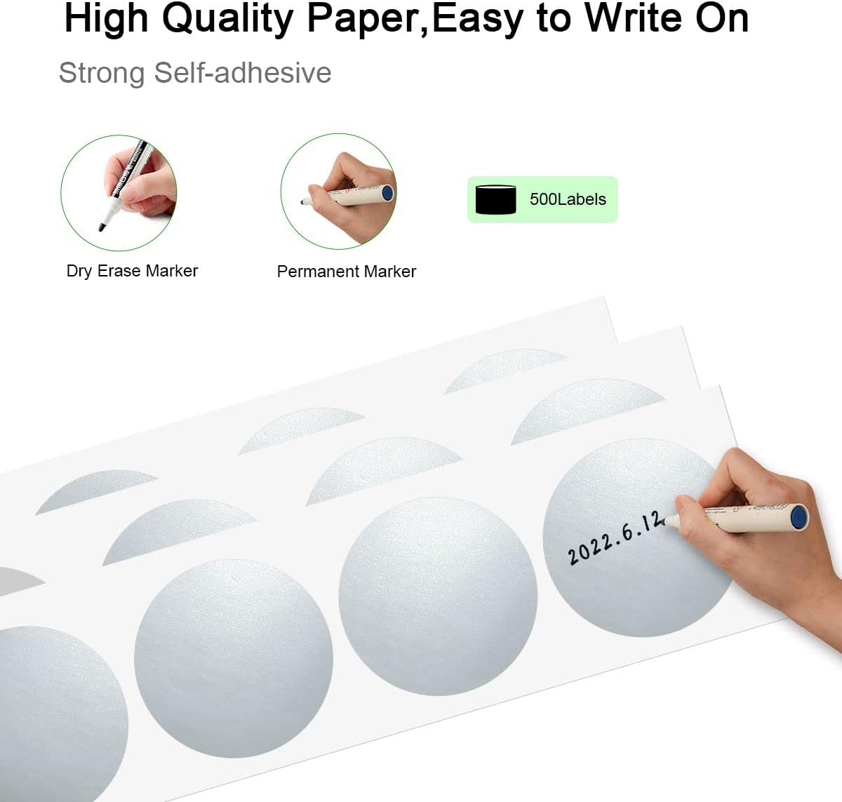 PARLAIM 3 X 3 inch Color Code Dot Stickers, 500pcs 3" Silver Round Color Coding Circle Labels per Roll in Dispenser Box for Inventory Storage Moving Box