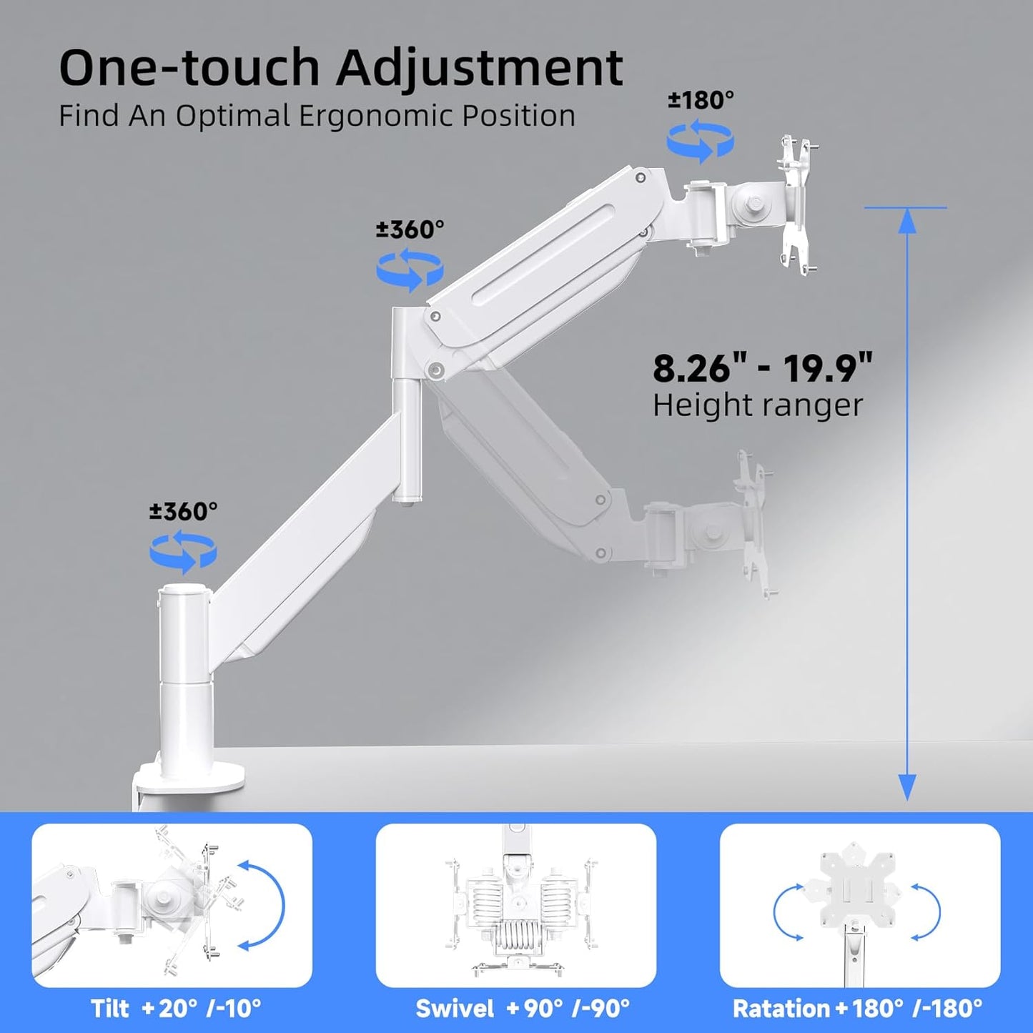 Suptek Single Monitor Mount,Ultrawide Monitor Arm Mount Single Desk Mount for 17 to 43 inch Curved Screen,Holds 28.6 lbs,Pneumatic Height,75/100 Vesa Mount,White(MD71MW)