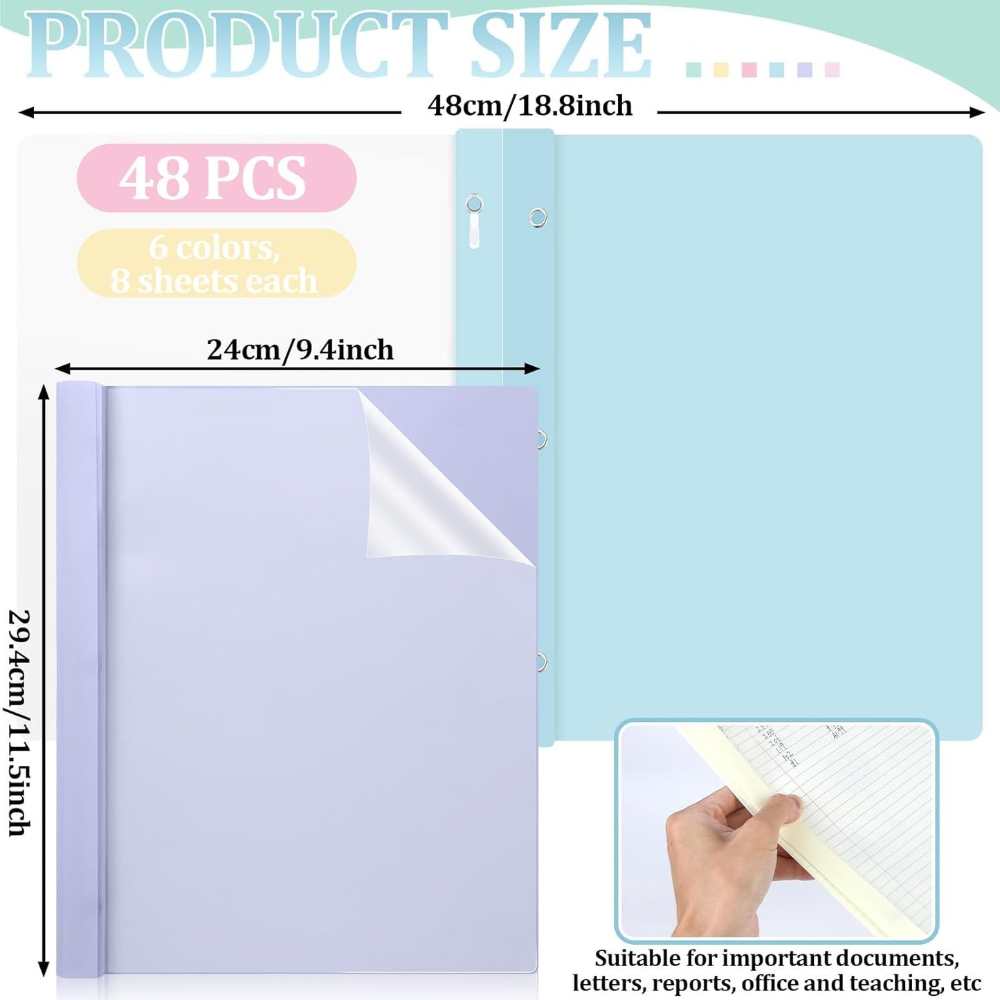 48 PCS Pastel Plastic Report Covers with 3 Prongs Clear Front Presentation Folders 3 Prong Folders for Resume Portfolio Document Report Letter Proposal School Classroom Office Supplies (Pastel)