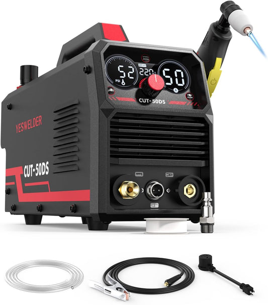 YESWELDER CUT-50DS Plasma Cutter, 50Amp Air Power Large Digital Display 110/220V Dual Voltage IGBT Inverter Plasma Cutting Machine