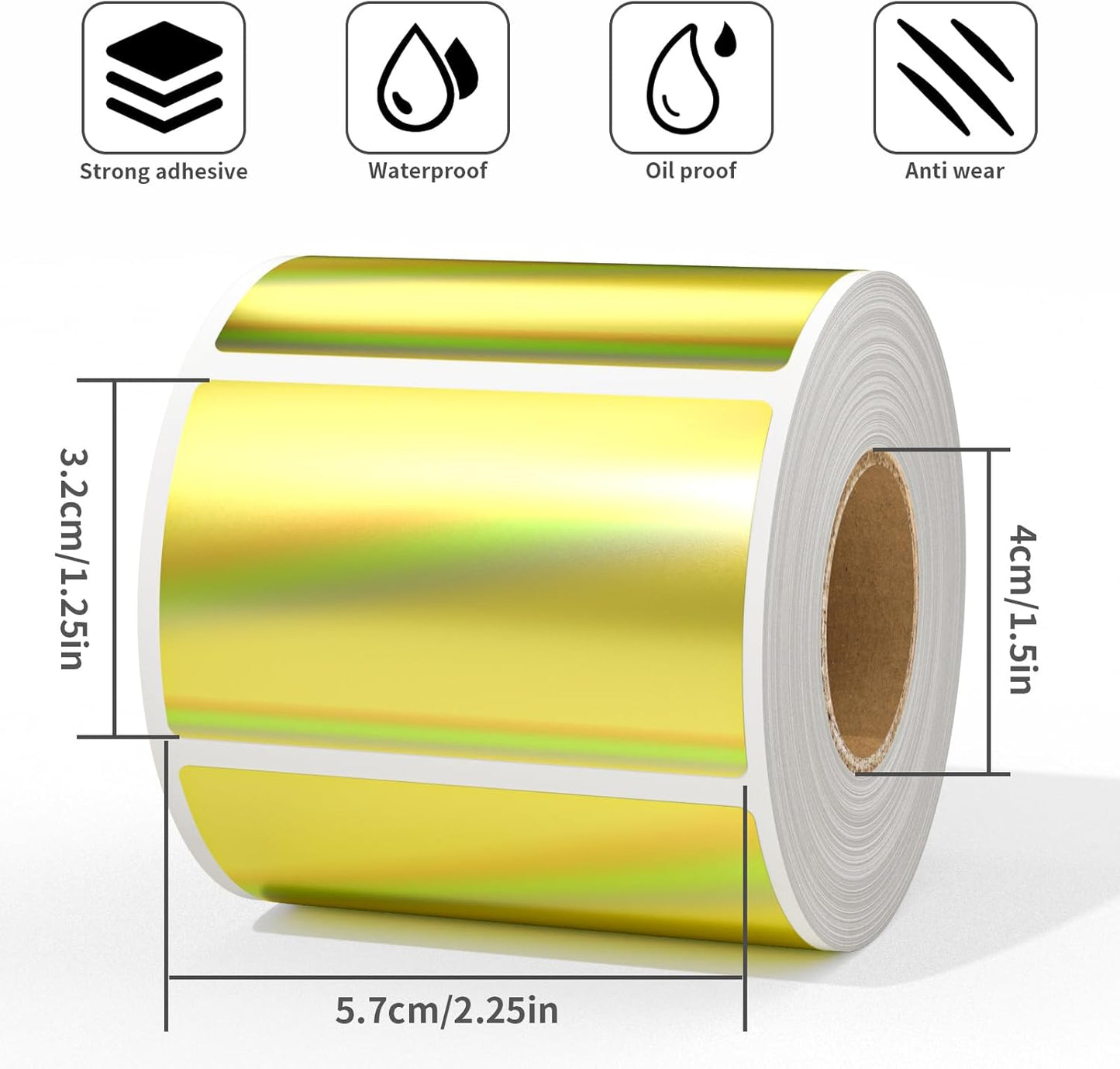 MFLABEL 2.25" x 1.25" Holographic Gold Thermal Labels, 500pcs Waterproof Self-Adhesive Printable Stickers for Thermal Printers, Small Business Logo, Barcode, Packaging