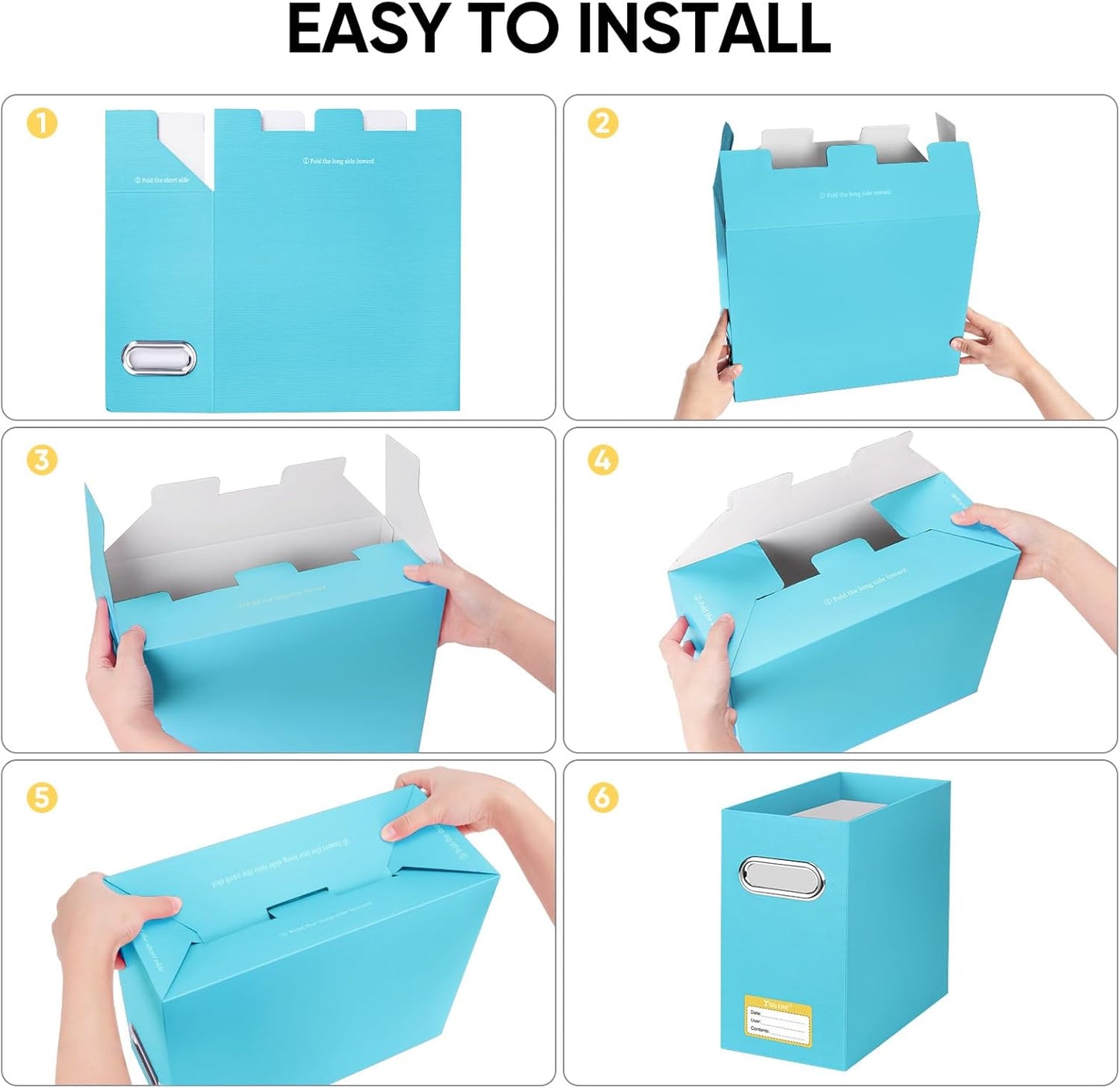 BALEINE File Organizer Box, Cardboard File Folder Organizer with Handle for Letter Size, Portable Collapsible Hanging Filing Box for Home Office Document Storage (2 Pack, Blue)