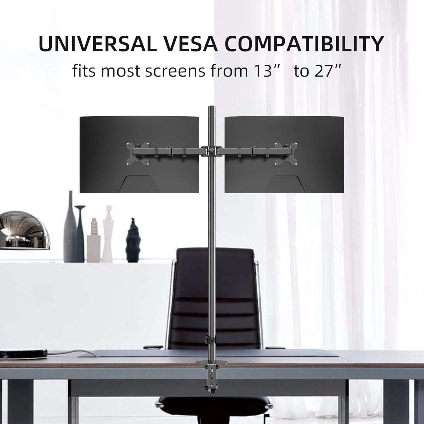 Pholiten Extra Tall Dual Monitor Stand, Dual Monitor Mount, Desk Mount up to 47 inch Pole, 2 Monitor Stand, Computer Monitor Arm, Fully Adjustable Stand for up to 27 inch Screens