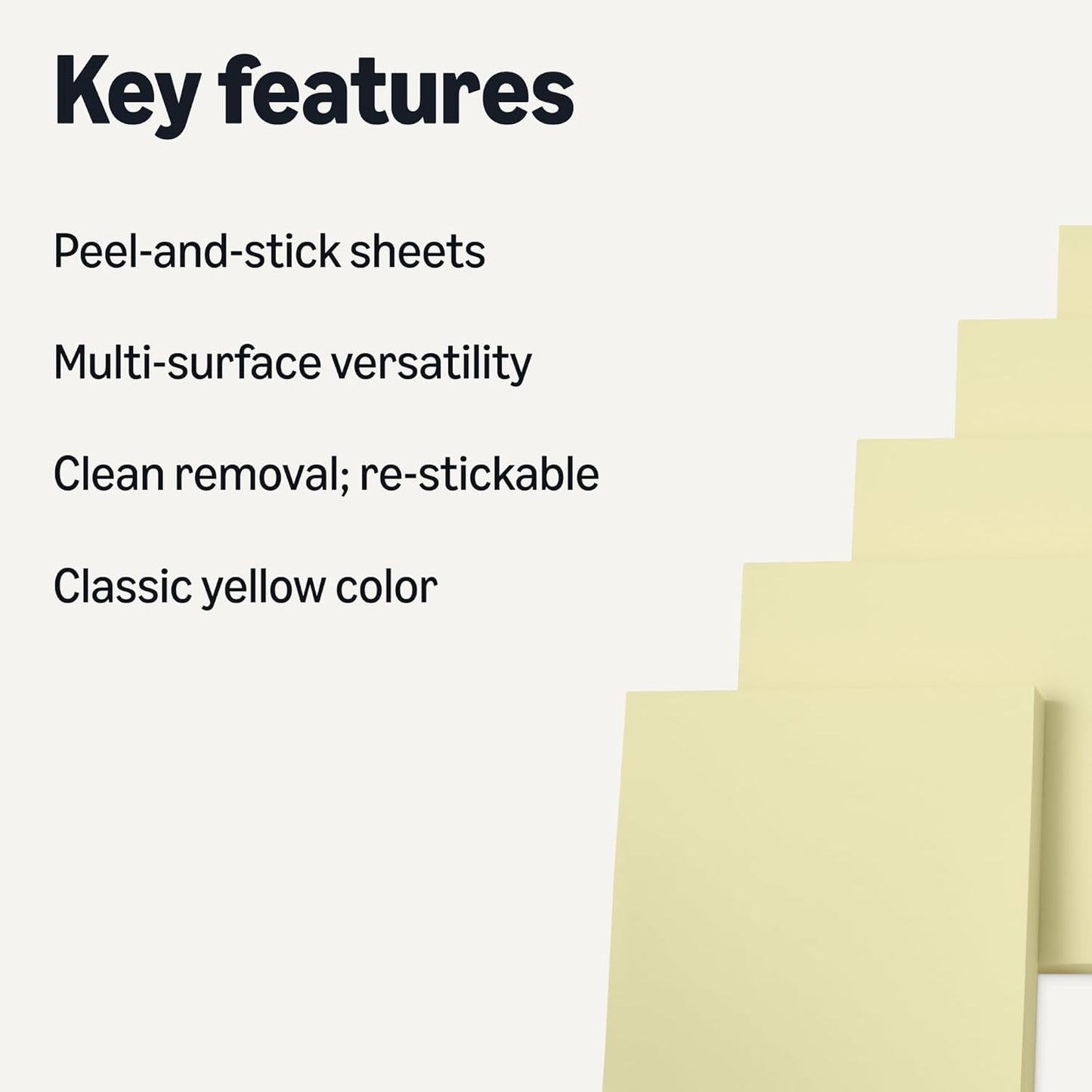 Amazon Basics Square Sticky Notes, Self-Stick Pads, Pack of 5, 3 x 3 inches, Yellow