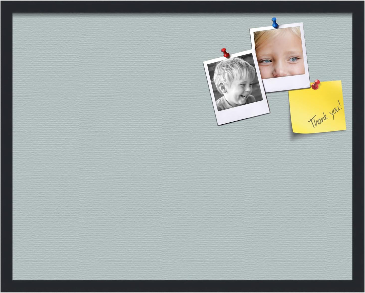 PinPix 28x22 Inch Cork Bulletin Board. This Decorative Framed Pin Board Comes with Soft Blue Design and a Satin Black Frame. Ideal for Home Office Decor or Message Board (PinPix-1814)