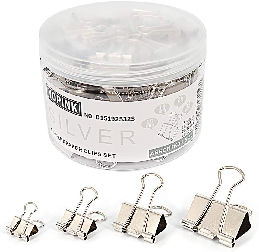 Binder Paper Clips, Assorted Sizes Set (Mini, Small, Medium, Large) for Office School and Home Supplies (Silver)