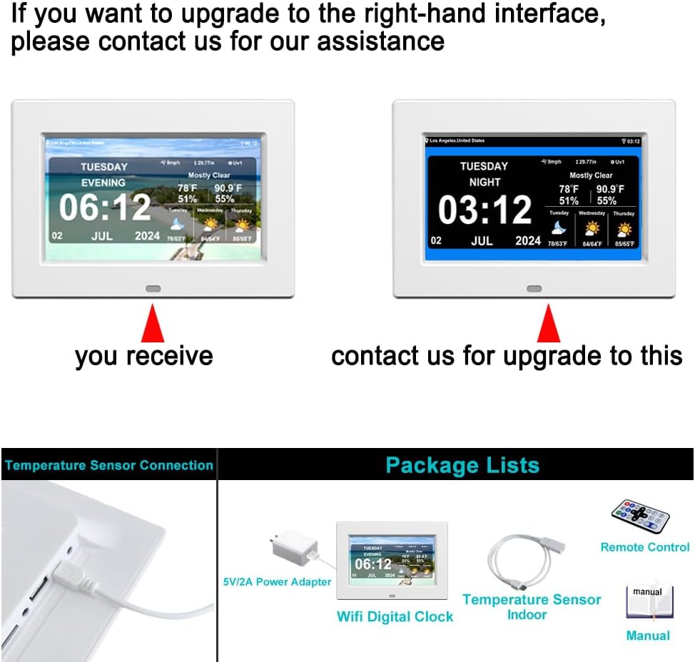 New Digital Weather Clock with Temperature Humdity Alarm Clock (7inch / White)