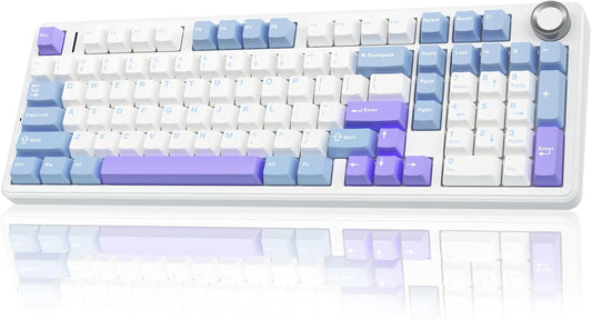 AULA F99 Pro Wireless Mechanical Keyboard with Knob,Tri-Mode BT5.0/USB-C/2.4GHz Hot Swappable Keyboard,Pre-lubed Switches,RGB Backlit Computer Gaming Keyboards (White&Blue&Purple)