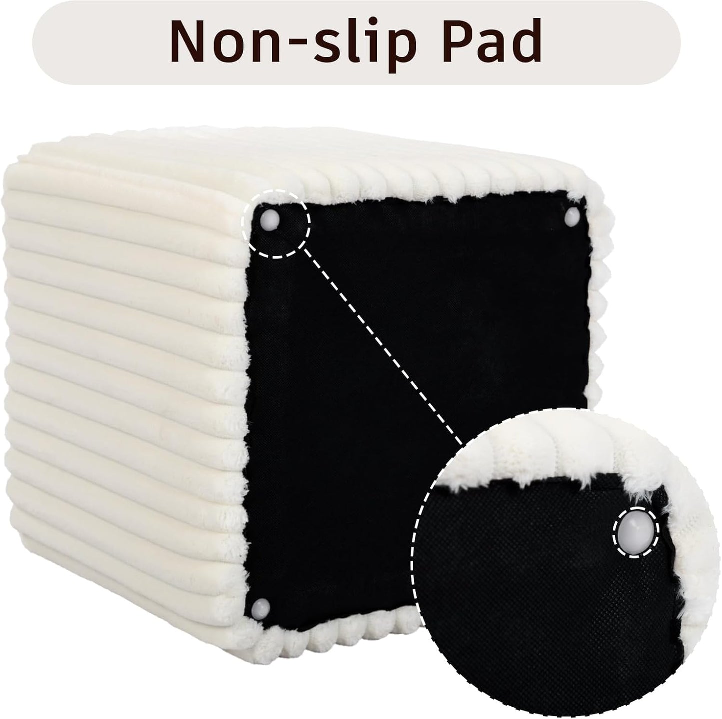 Modern Square Ottoman, Vertical Channel Tufted Foot Stool Ottoman, Velvet Upholstered Vanity Stool for Makeup, Bedroom, Living Room, White