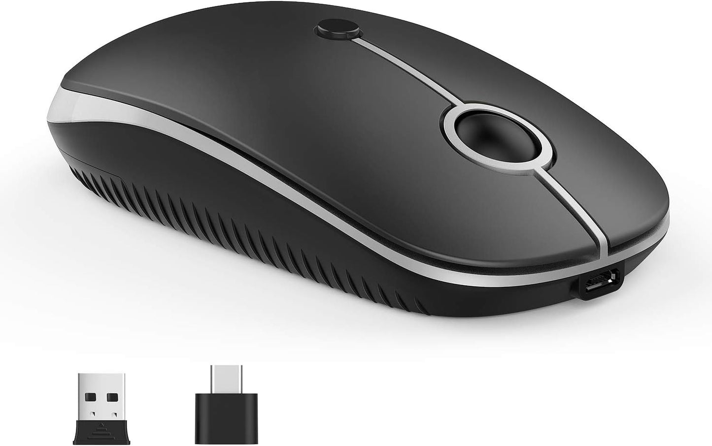 Type C Wireless Mouse，Vssoplor USB C MacBook Wireless Mouse Dual Mode 2.4G Cordless Mice with Nano USB and Type C Receiver Compatible with PC, Laptop, MacBook and All Type C Devices-Black and Silver