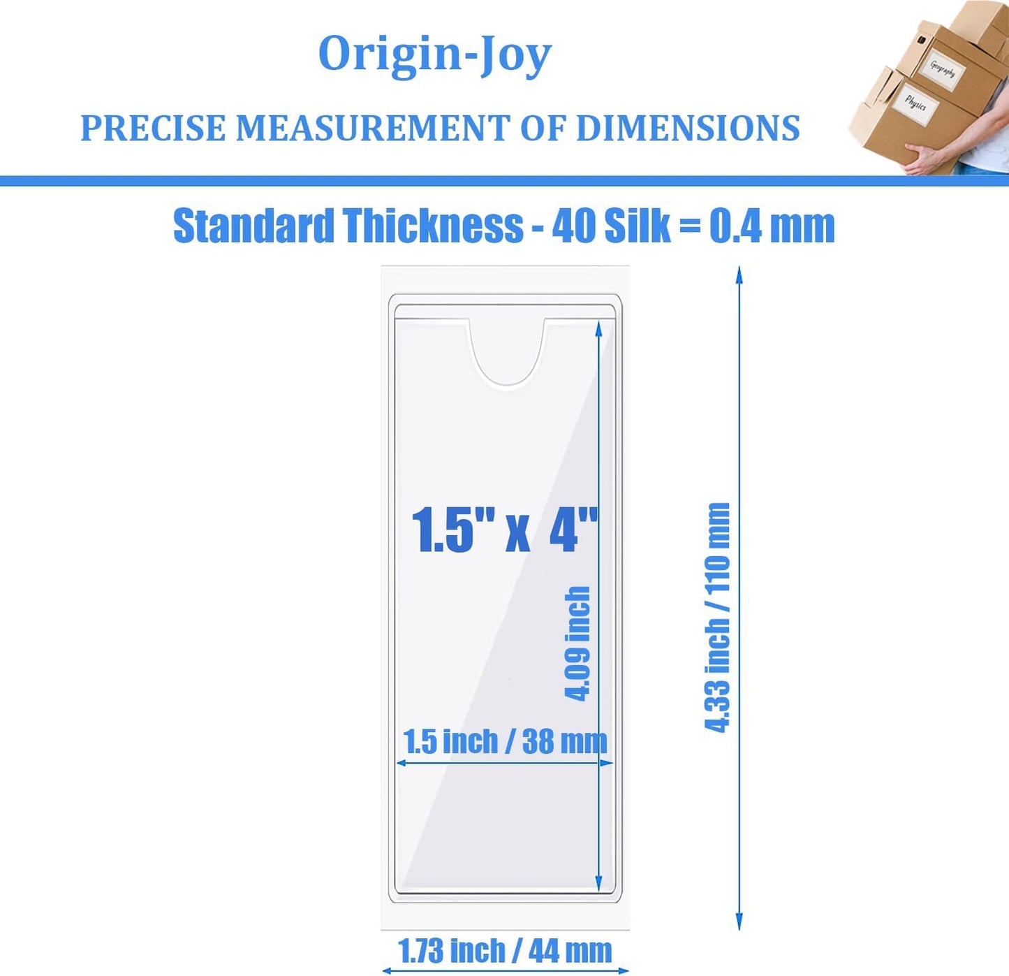 Origin-Joy 60 PCS Self Adhesive Index Card Pockets with Top Open, Clear Plastic Label Holder for Cards of Note, Library and Business, Adhesive Label Pockets & Card Holder (1.5 x 4 inch)