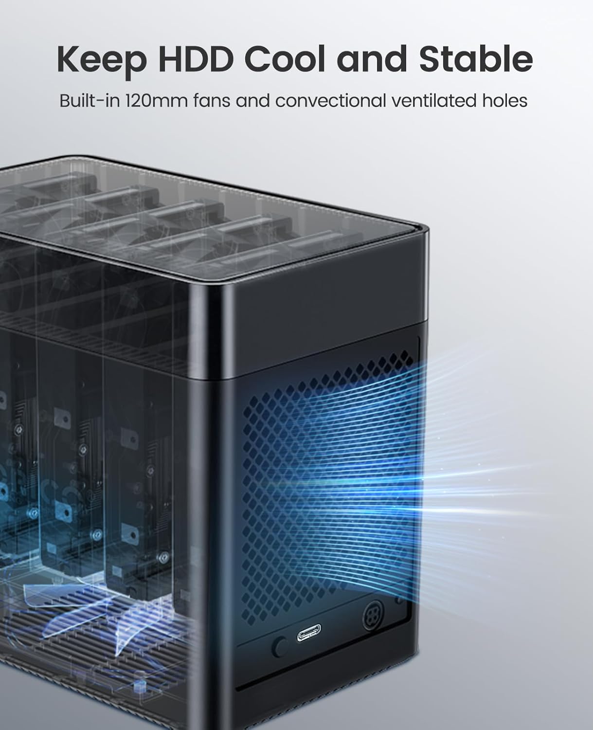 ORICO 5 Bay 3.5 Inch Hard Drive Enclosure USB C to SATA Magnetic Tool-Free External HDD Enclosure with 12V/6.5A Power Adapter for Family Storage Expansion Up to 90TB(5x18) - DS500C3