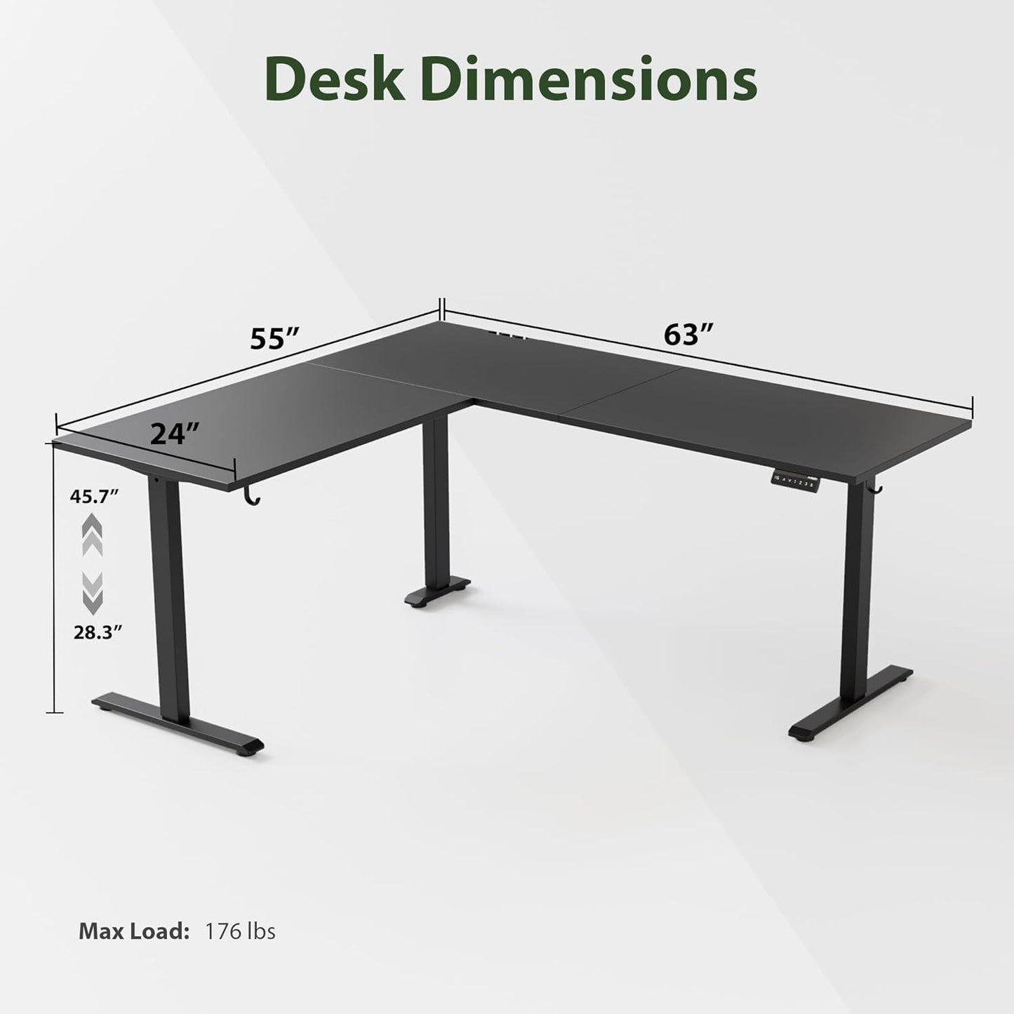 Agilestic L Shaped Standing Desk Adjustable Height, Electric Corner Standing Desk, 63 x 55 inch Sit Stand Computer Table with Splice Board, Gaming Table, Black