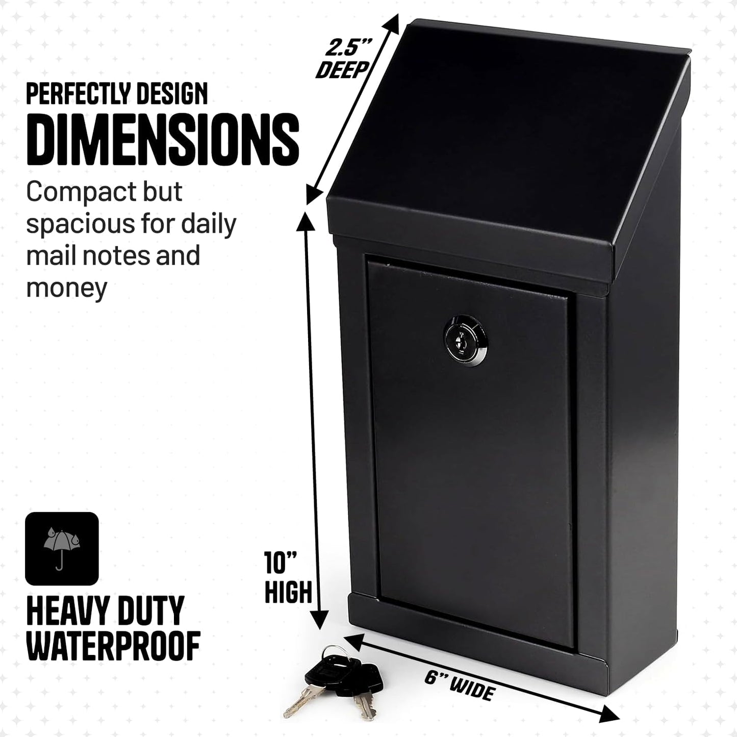 Metal Donation Box-Suggestion Box with Slot and lock-Cash Lock box for Money-Waterproof Drop Box-Comment and ballot voting box-comes with pre-drilled holes for easy wall mounting 10x6x2.5"(Black)