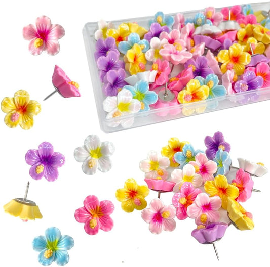 60 pcs Flower Push Pins Cute Decorative Flower Thumbtacks Color Pushpins for Bulletin Cork Board Photo Wall Display Map Home Office Organization